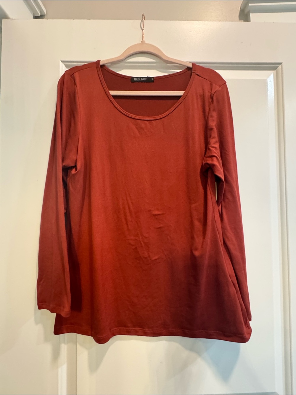 Women's Long Sleeve Scoop Neck Top -Dark Red